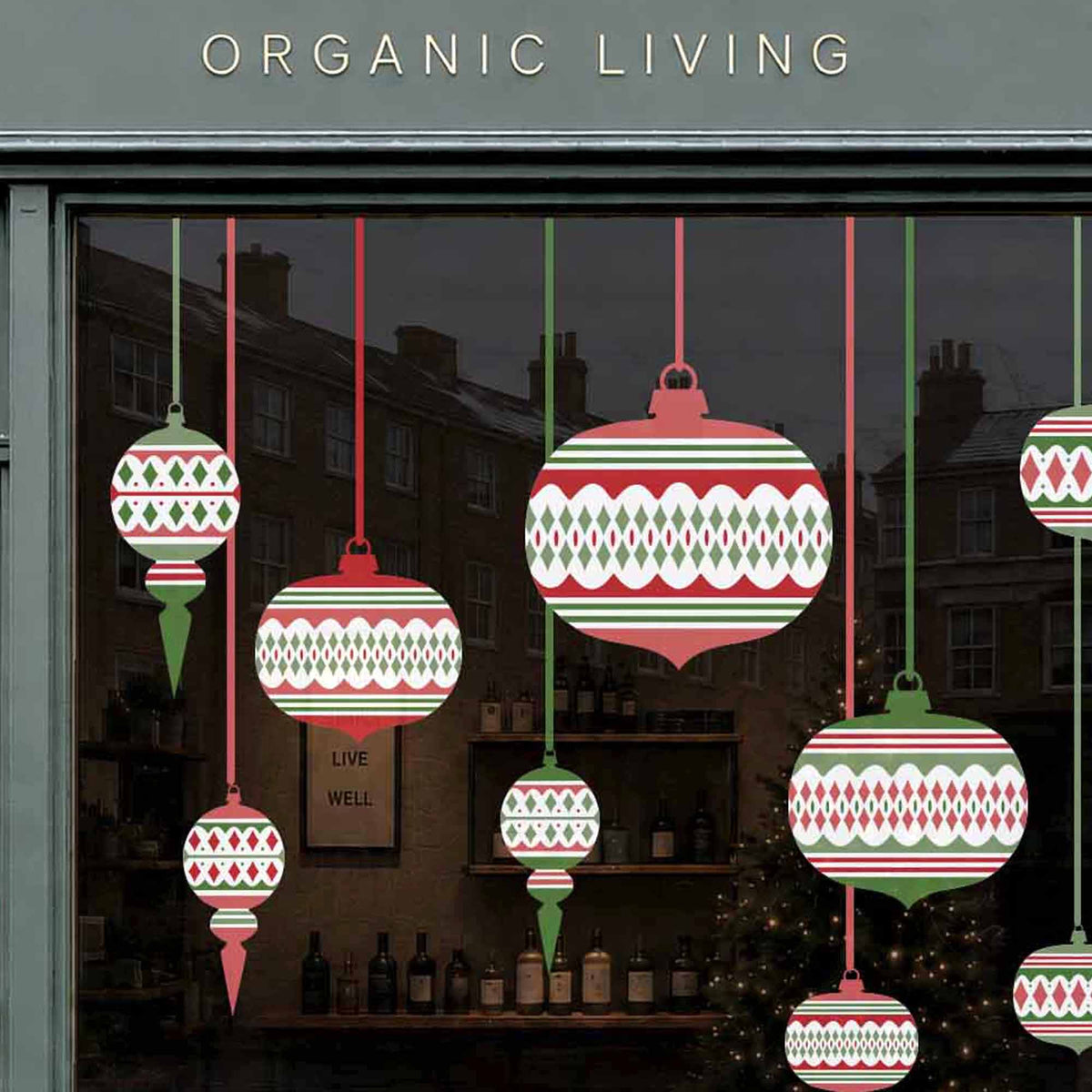 Red & Green Moroccan Christmas Bauble Window Clings