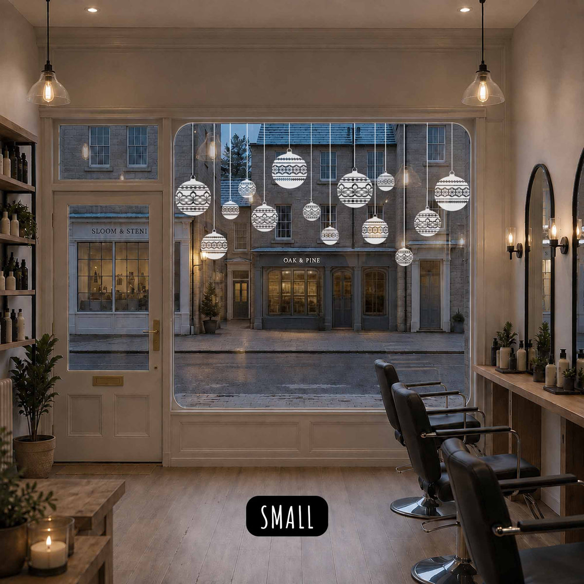White Nordic Baubles Christmas Window Cling Decorations