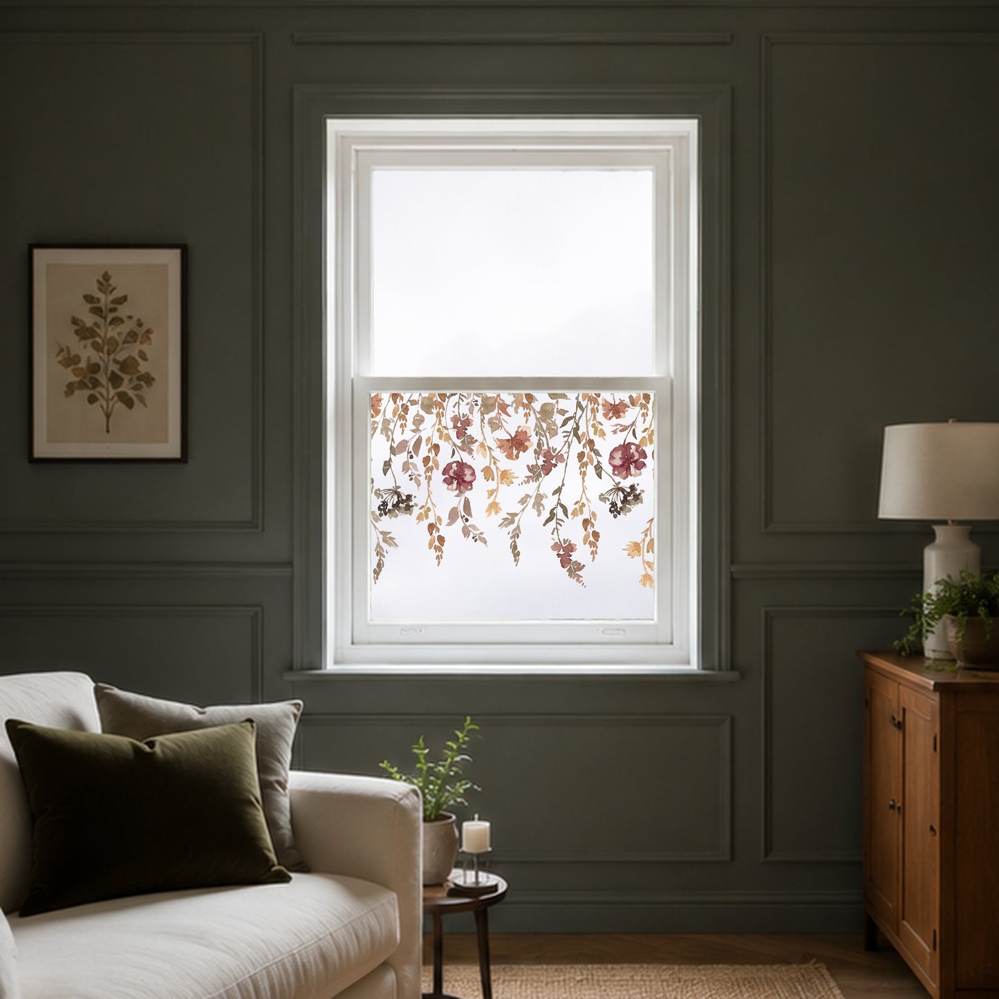 Neutral Autumnal Flowers Shop Window Decal Border for Fall Decoration