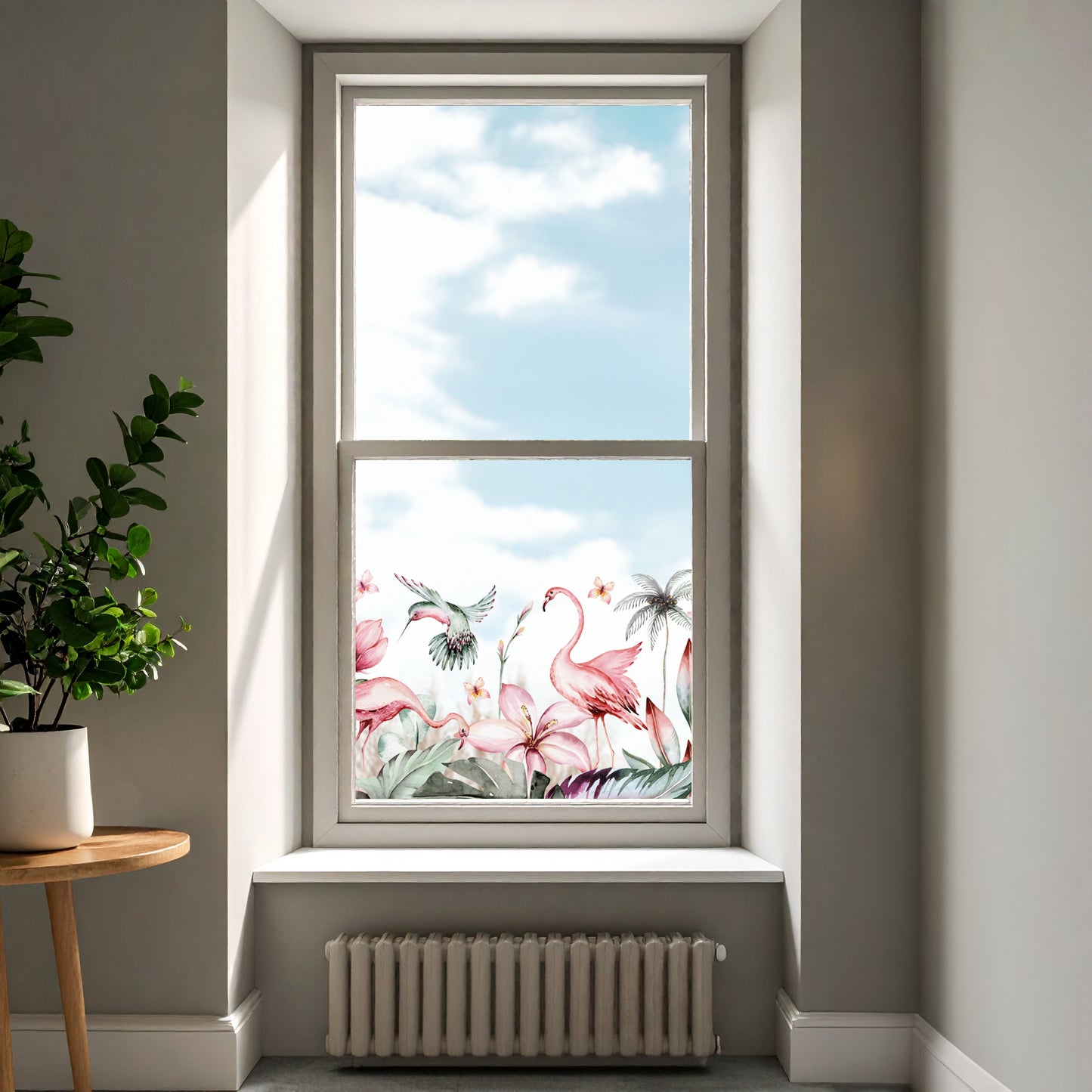 Tropical Flamingo Clear Border Privacy Window Decal