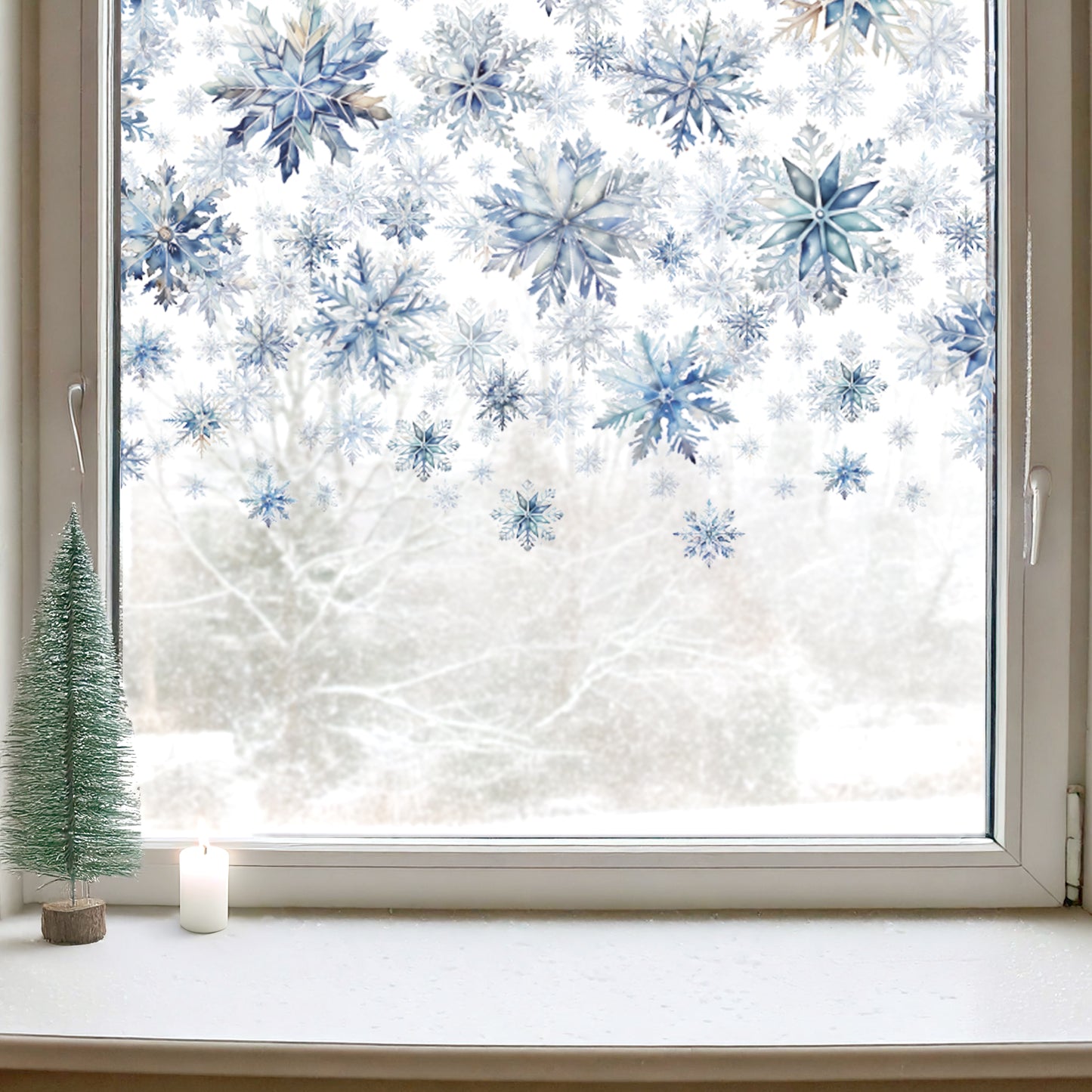 Watercolour Snowflake Christmas Window Decal Border - Dizzy Duck Designs