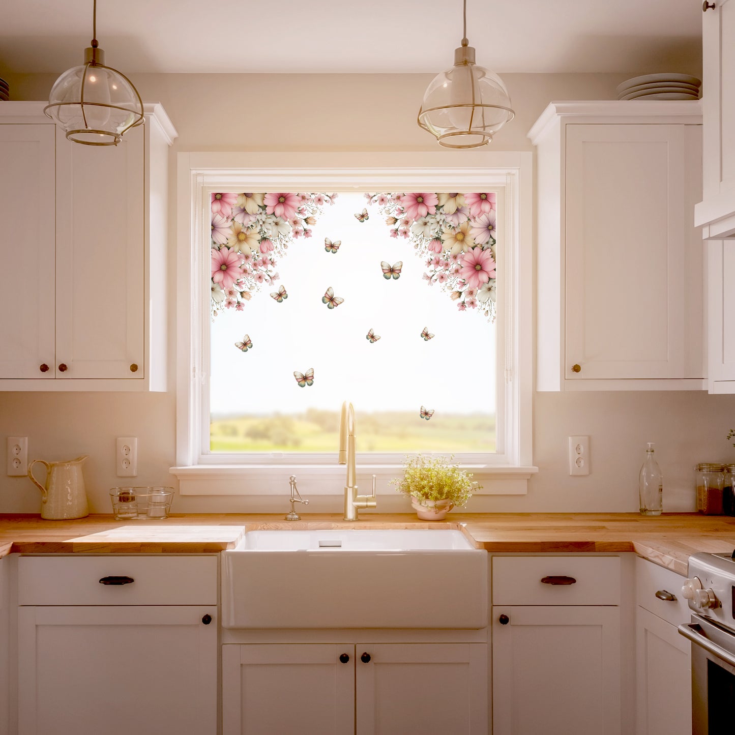 2x Spring Daisy Flowers Corner Window Decals