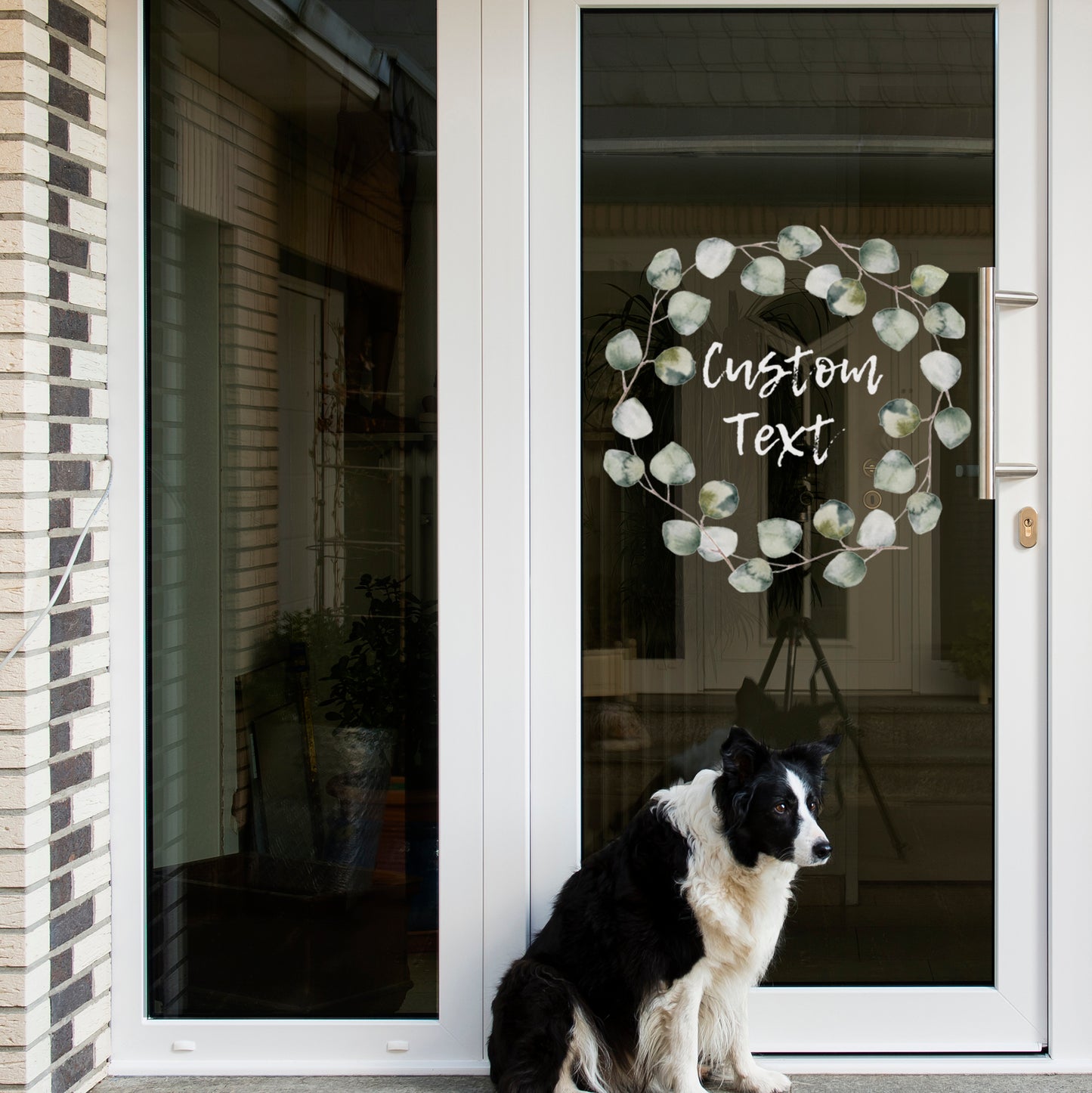 Custom Text Eucalyptus Wreath Window Decal - Dizzy Duck Designs