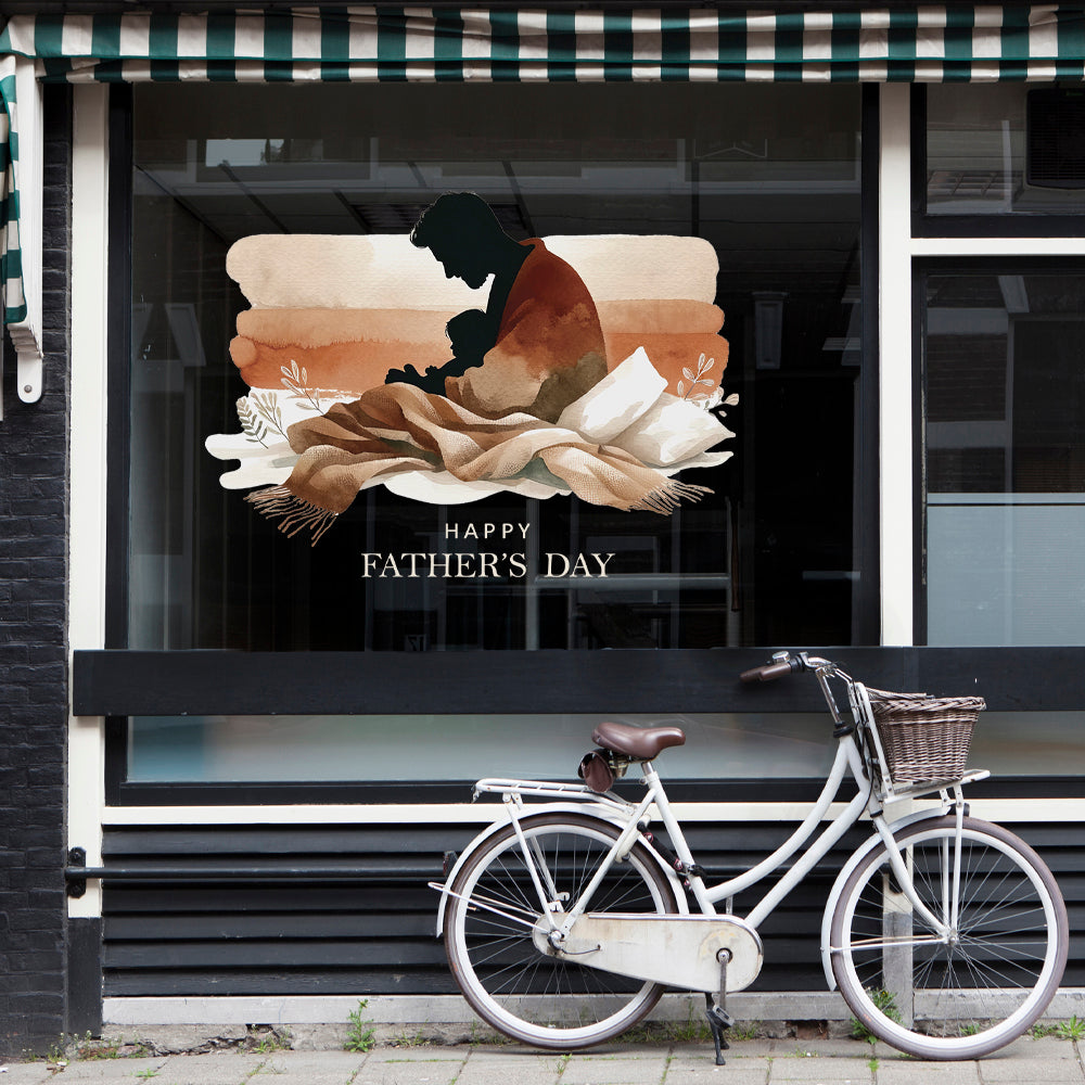 Father's Day Window Display Cling for Shops & Businesses - Neutral Boho Watercolour Dad and Baby