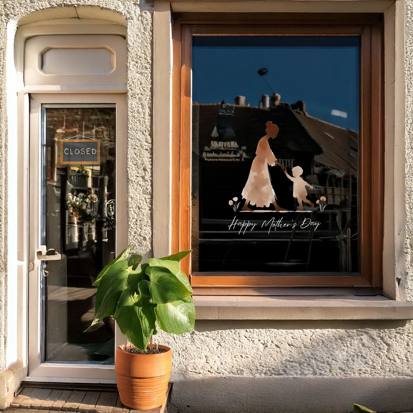 Boho Mum & Child Holding Hands Baby Mother's Day Window Decal