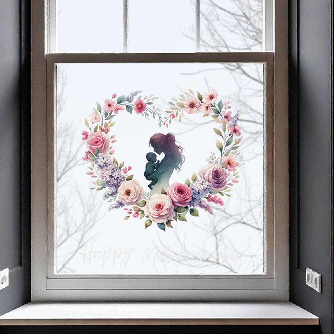 Mother & Baby in Floral Heart Mother's Day Window Decal