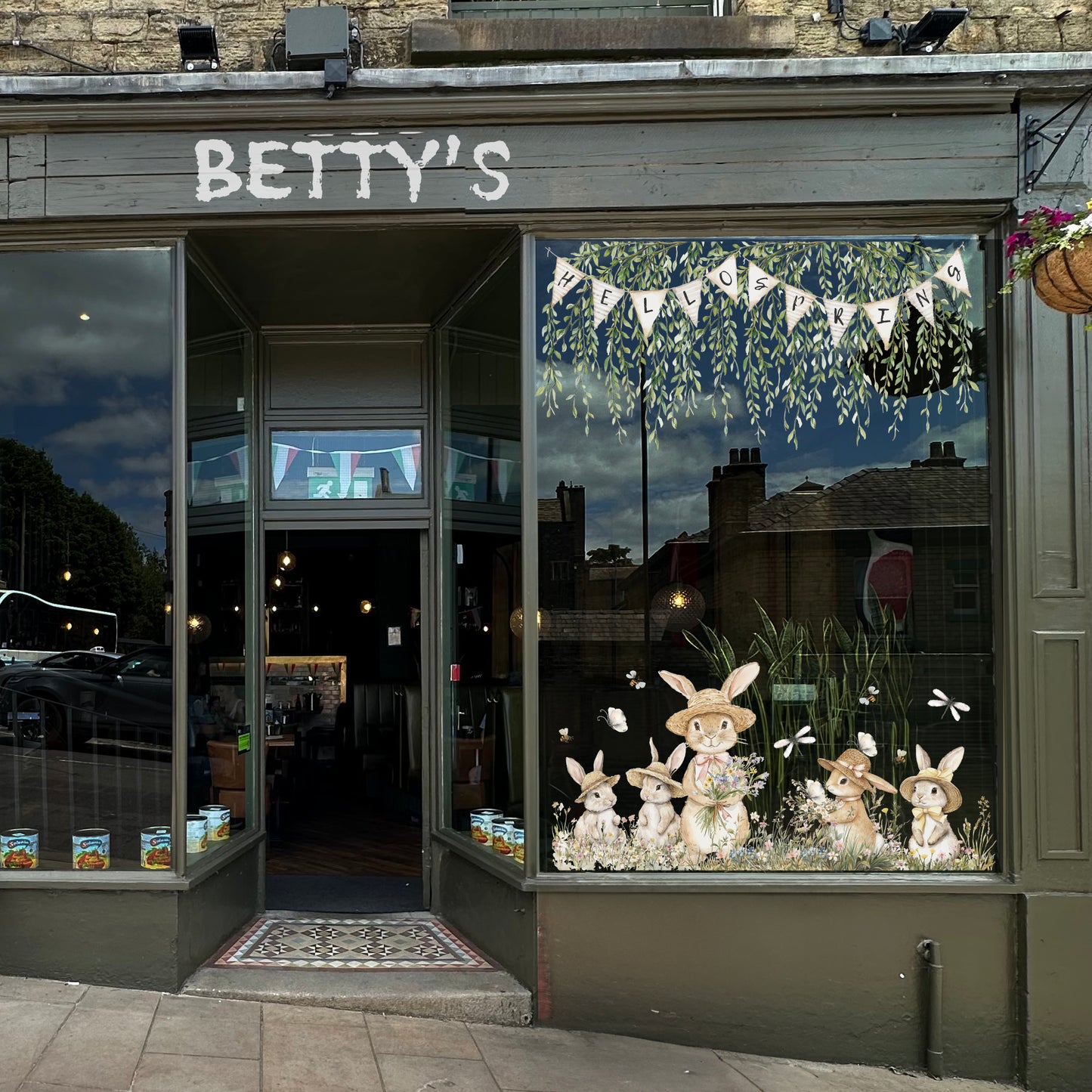 Easter Bunny Rabbits in Hats Window Decal