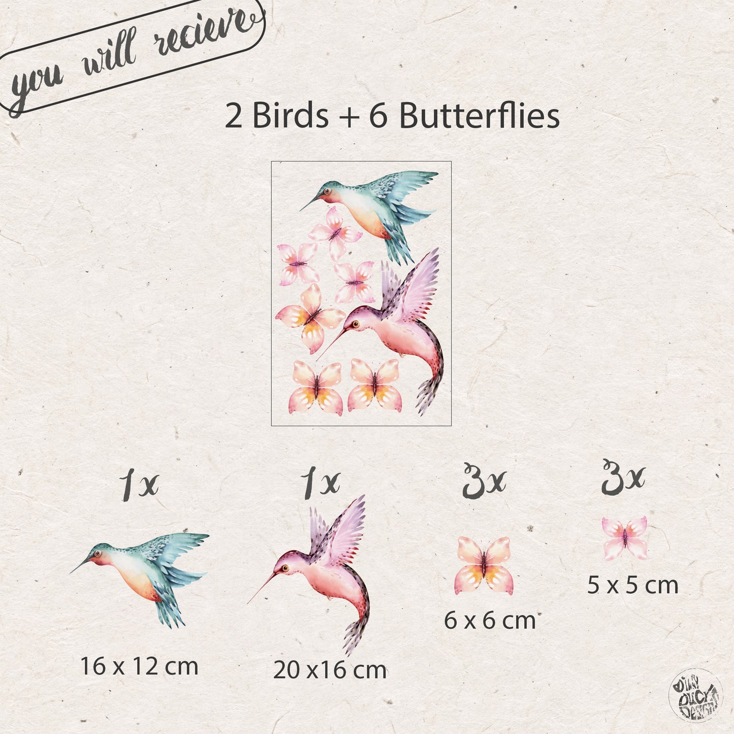 Tropical Bird and Butterfly Window Stickers - Dizzy Duck Designs