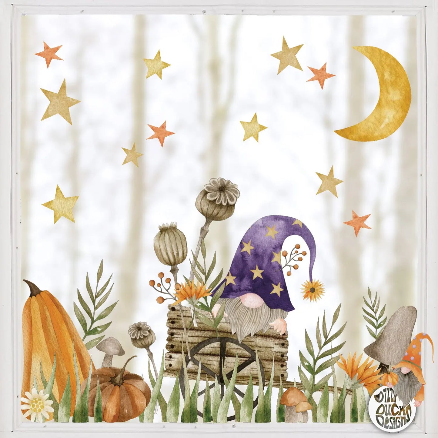 Autumn Pumpkin Gnome Window Decal - Dizzy Duck Designs