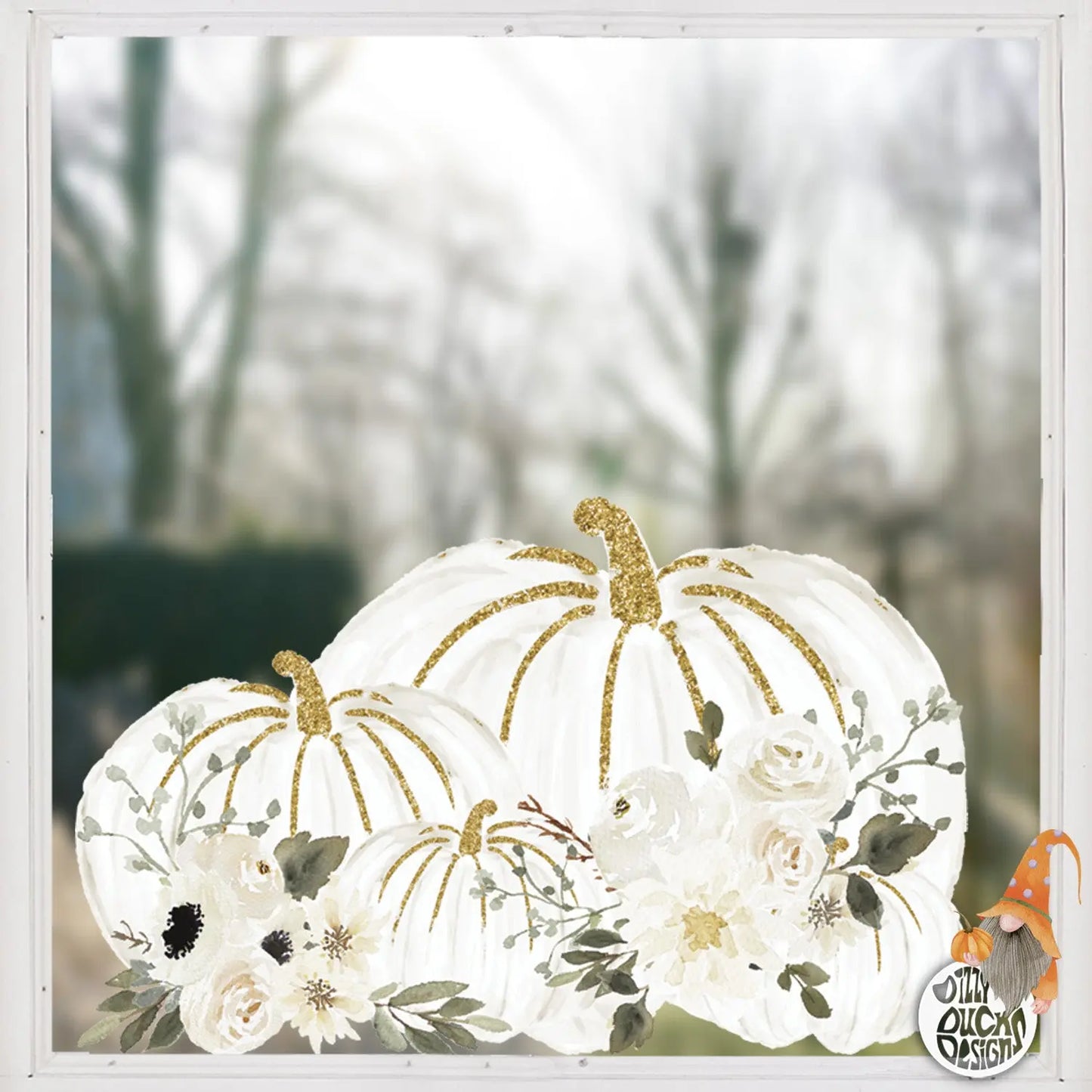 Autumn White Pumpkin Window Decal - Dizzy Duck Designs