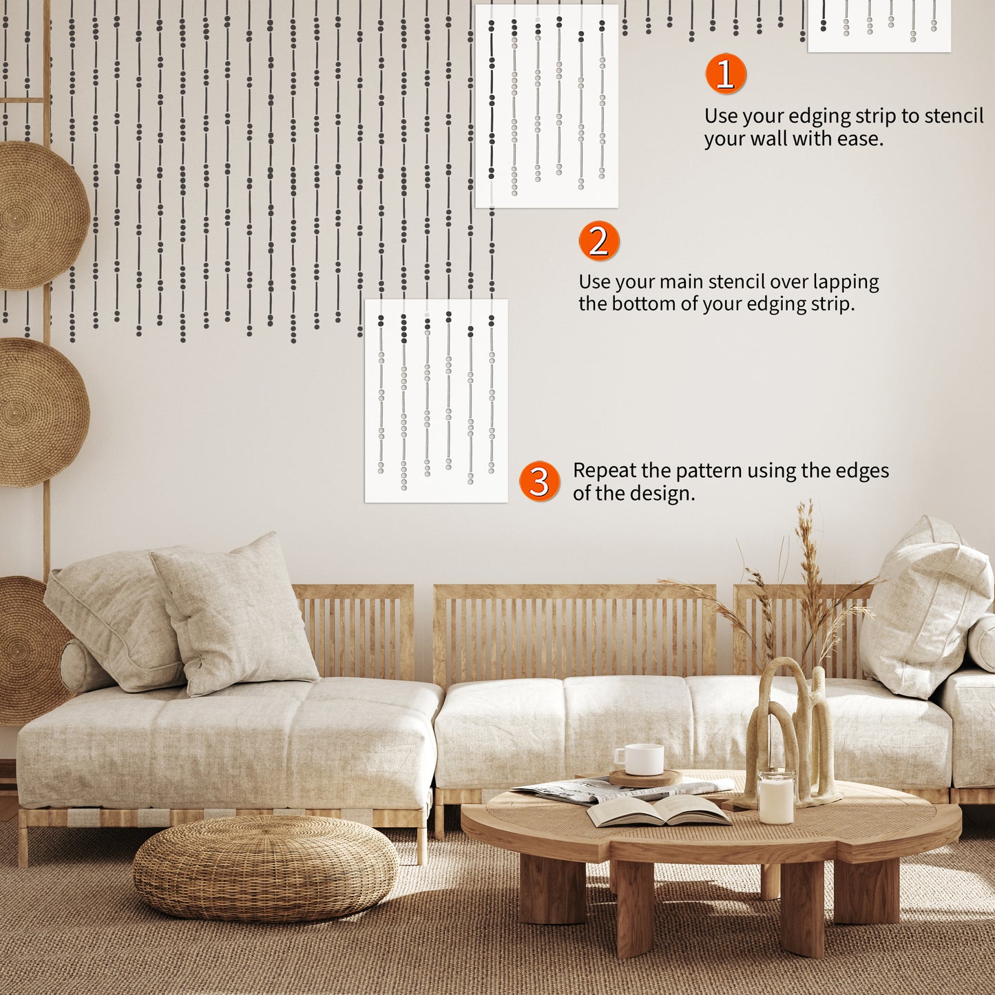 Boho Bead String Wall Stencil