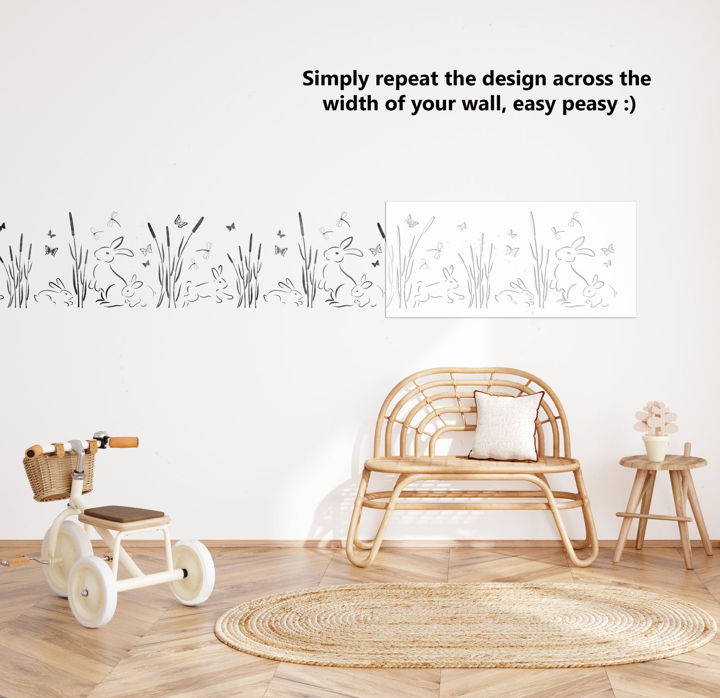 Bunny Rabbit Meadow Border Wall Stencil