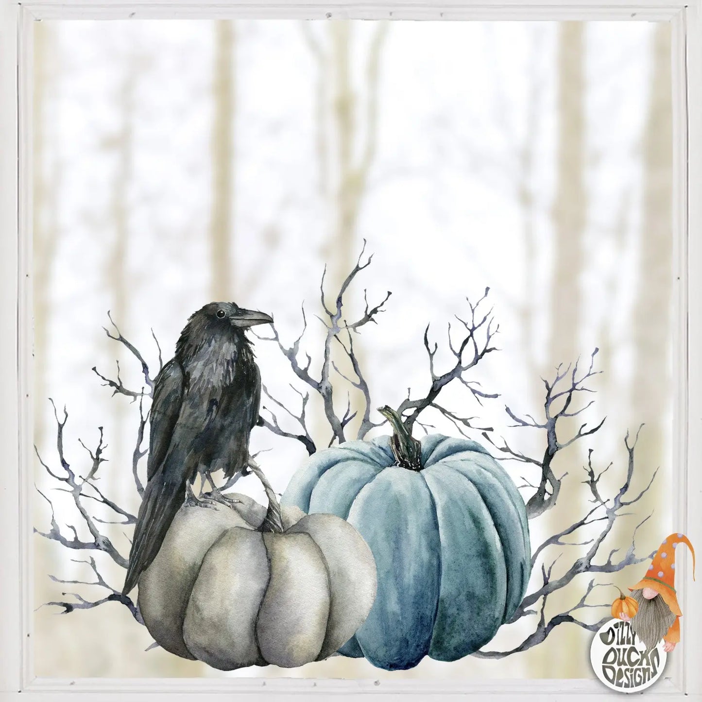 Blue Pumpkin Crow Decal - Dizzy Duck Designs
