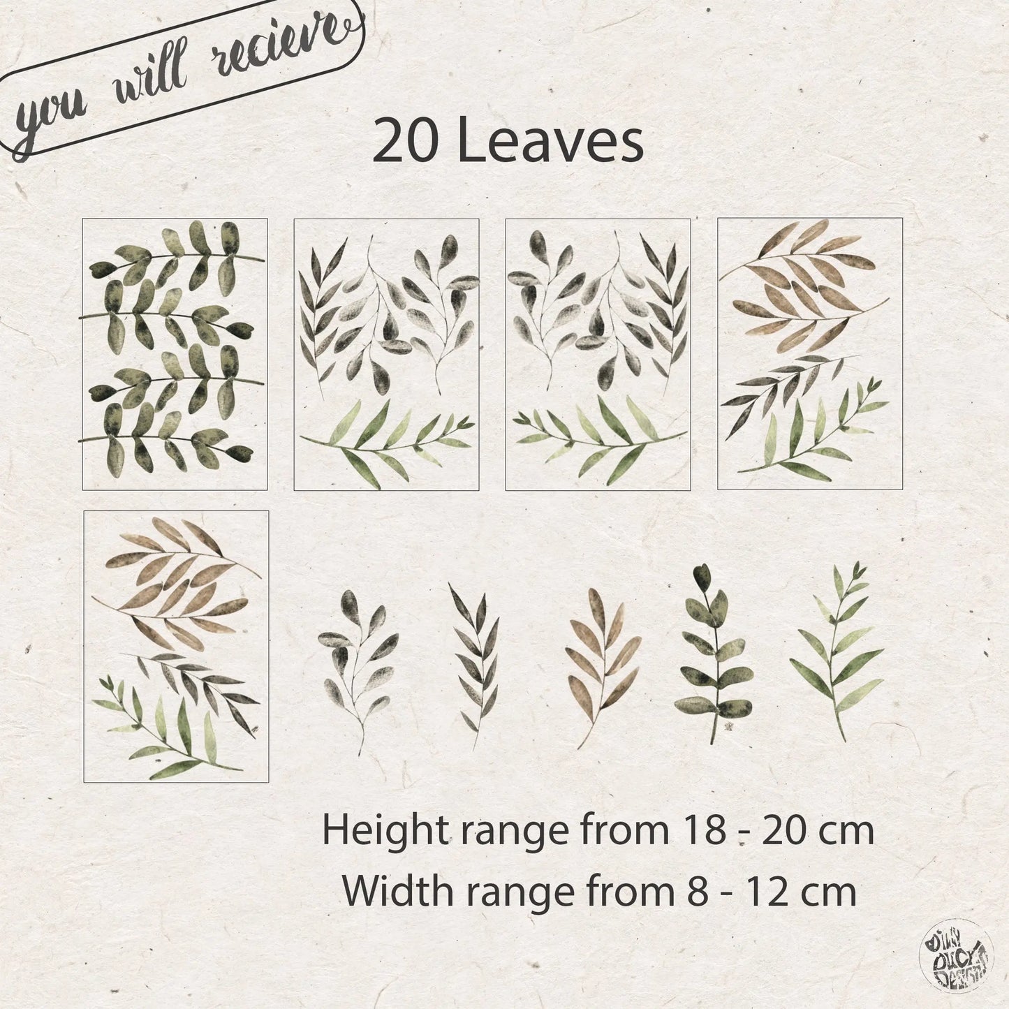 Brown Green Leaf Wall Decals Set - Dizzy Duck Designs