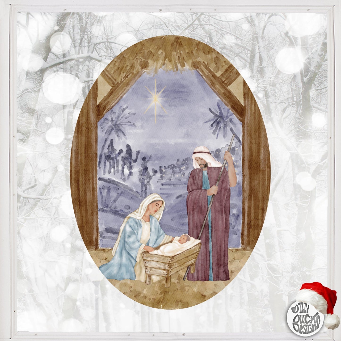 Nativity Scene Decal - Oval - Dizzy Duck Designs