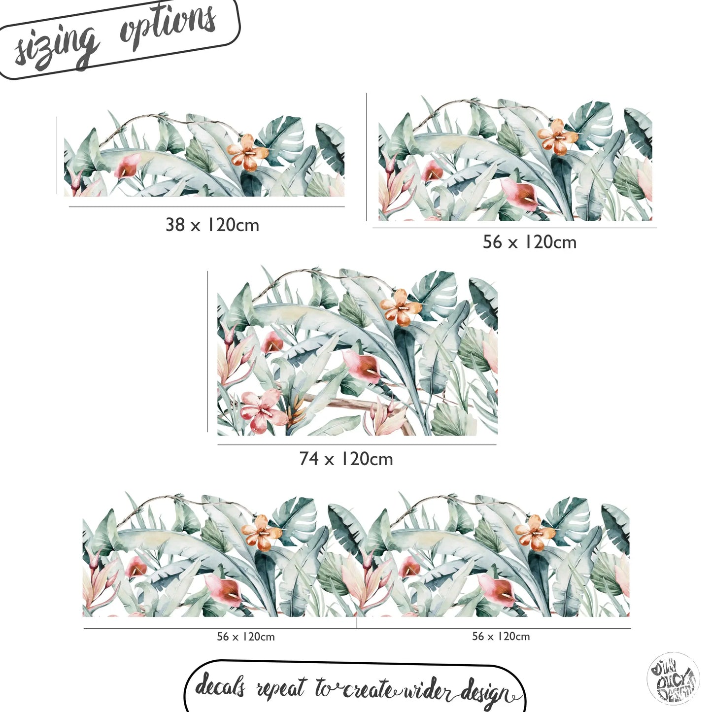 Tropical Leaves Frosted Window Decal Border - Dizzy Duck Designs