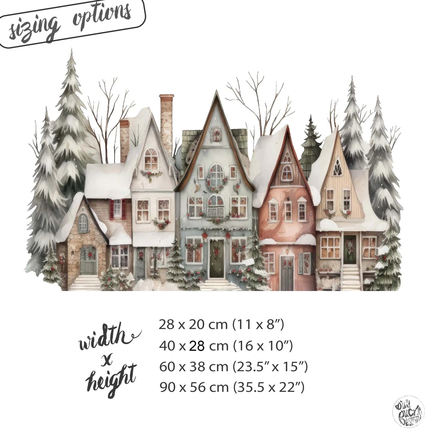 Cosy Christmas Village Window Decal - Dizzy Duck Designs