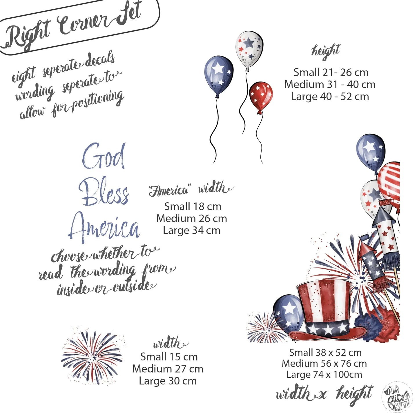 4th July Window Decal Set - Dizzy Duck Designs