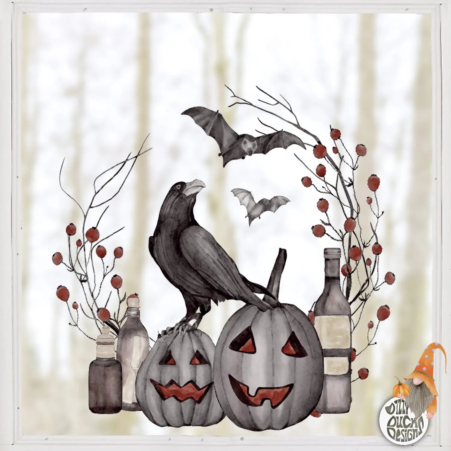 Halloween Gothic Crow Wreath Window Decal – Dizzy Duck Designs