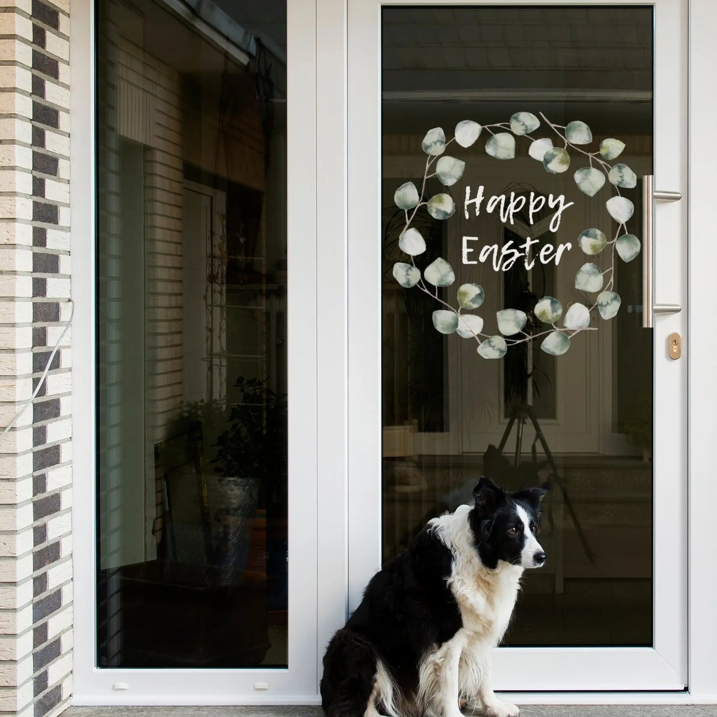 Happy Easter Wreath Eucalyptus Window Decal - Dizzy Duck Designs