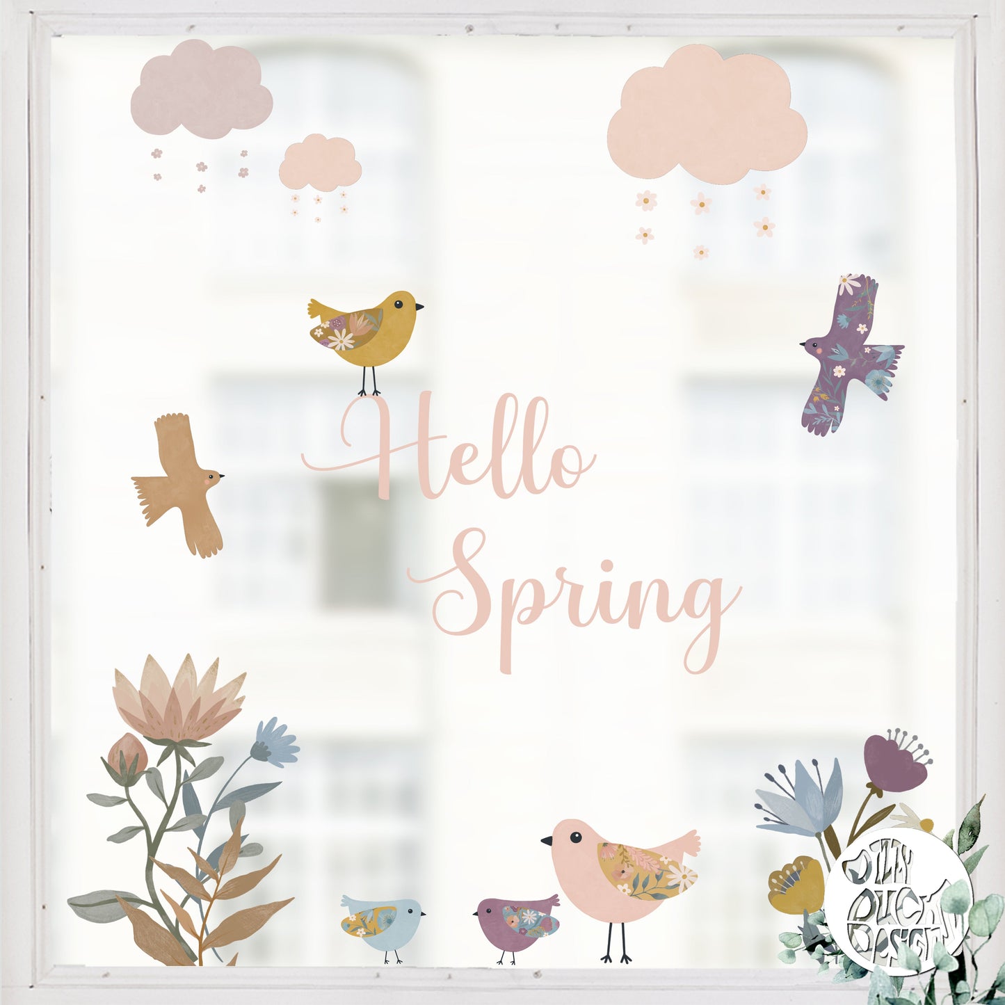Hello Spring Window Decal Set - Dizzy Duck Designs