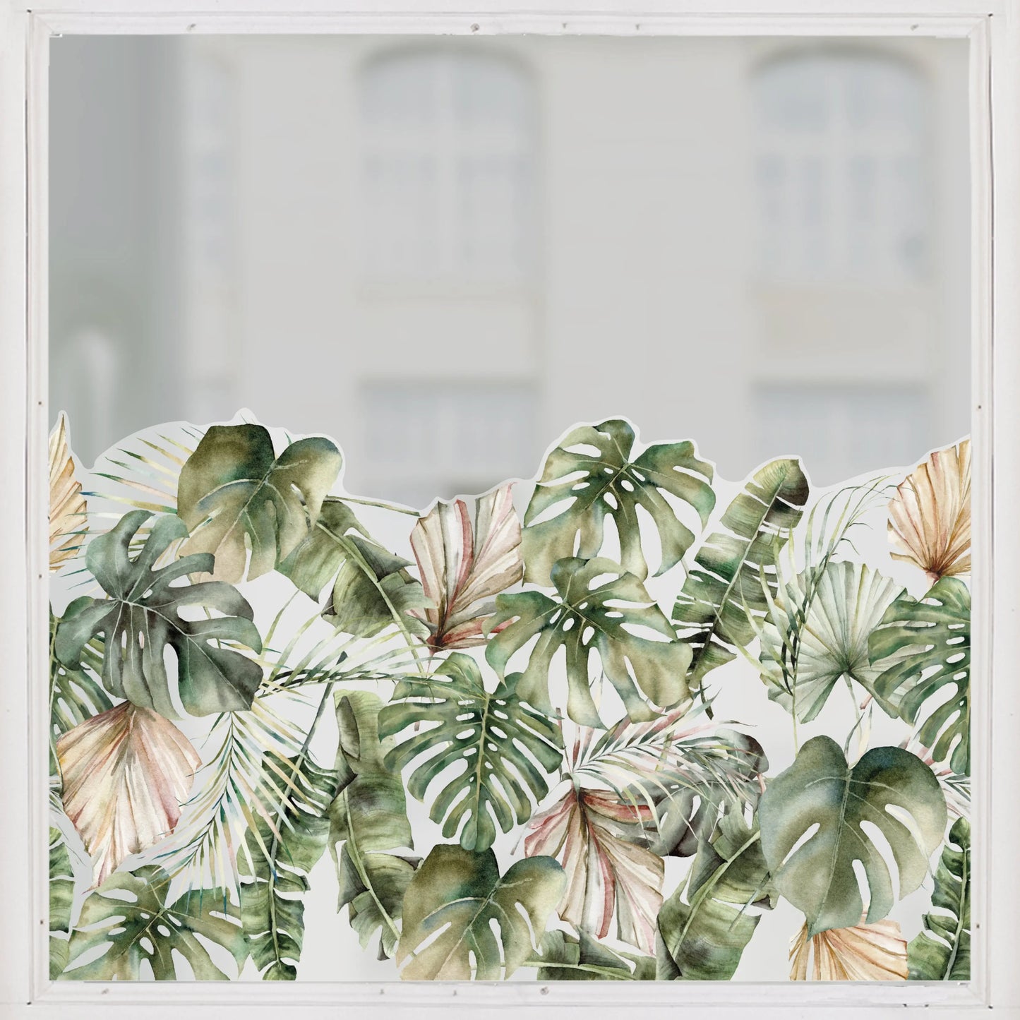 Jungle Leaf Tropical Frosted Window Privacy Border - Dizzy Duck Designs