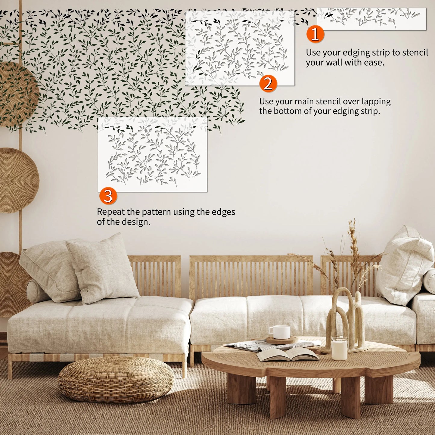 Leafy Trail Wall Stencil - Dizzy Duck Designs