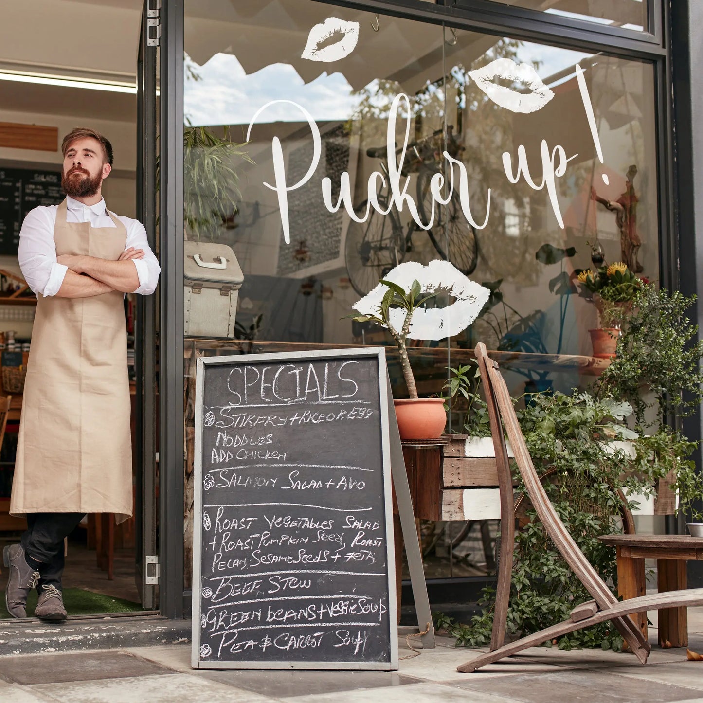 Lips with Pucker Up Quote Valentines Window Decal - Dizzy Duck Designs