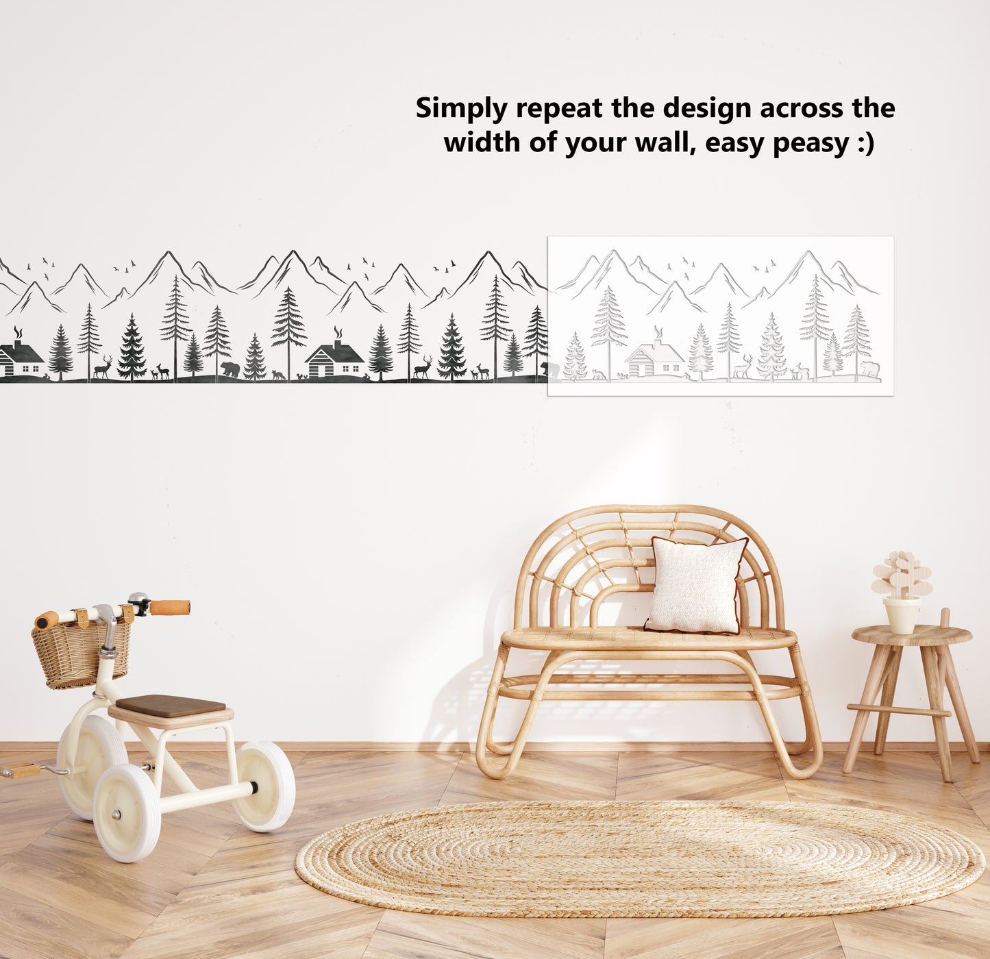 Mountain Forest Border Wall Stencil