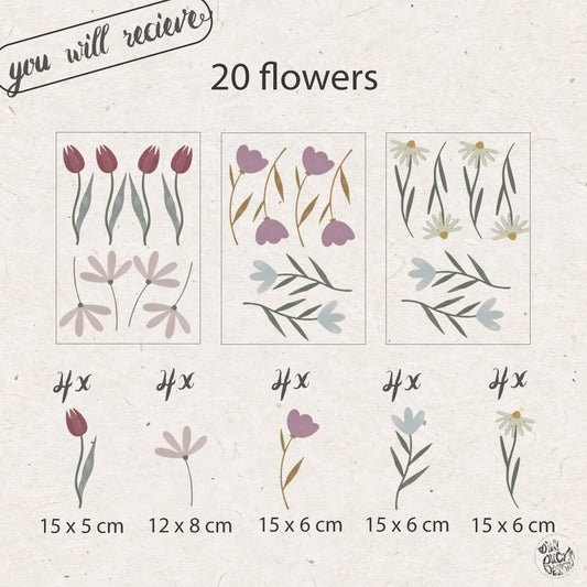 Mixed Flower Wall Decal Set - Dizzy Duck Designs