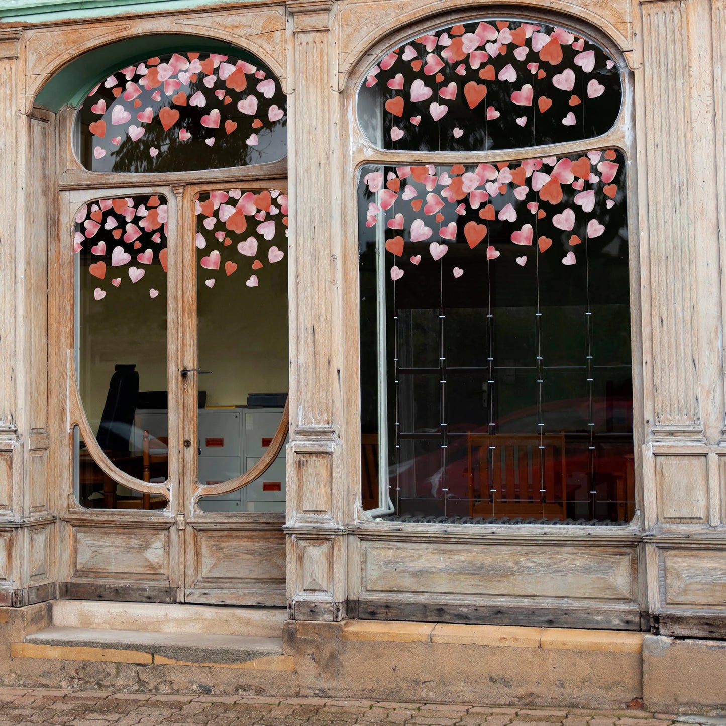 Red Pink Watercolour Hearts Valentine Window Decal Border - Dizzy Duck Designs