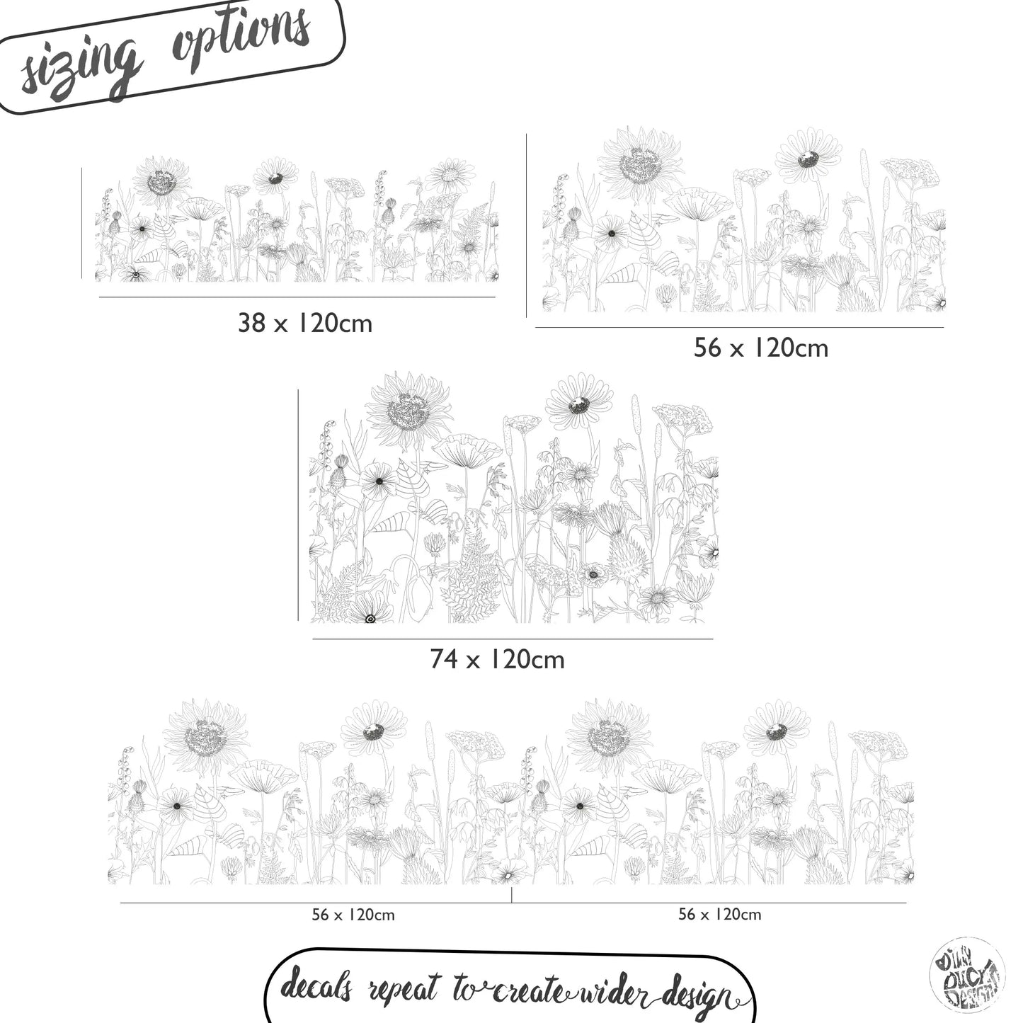 Retro Flowers Window Decal - B/W - Dizzy Duck Designs