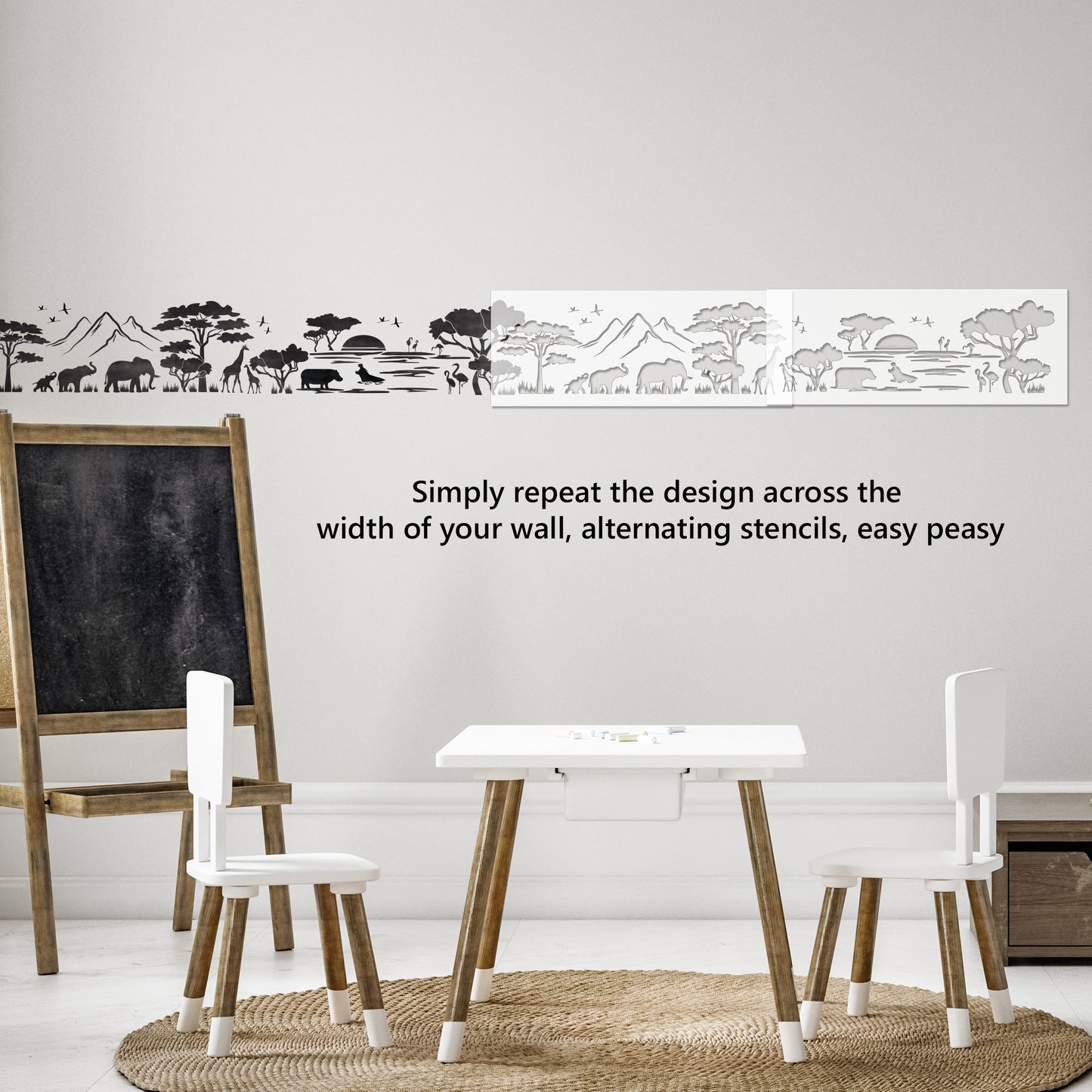 African Savannah Safari Animal Border Wall Stencil