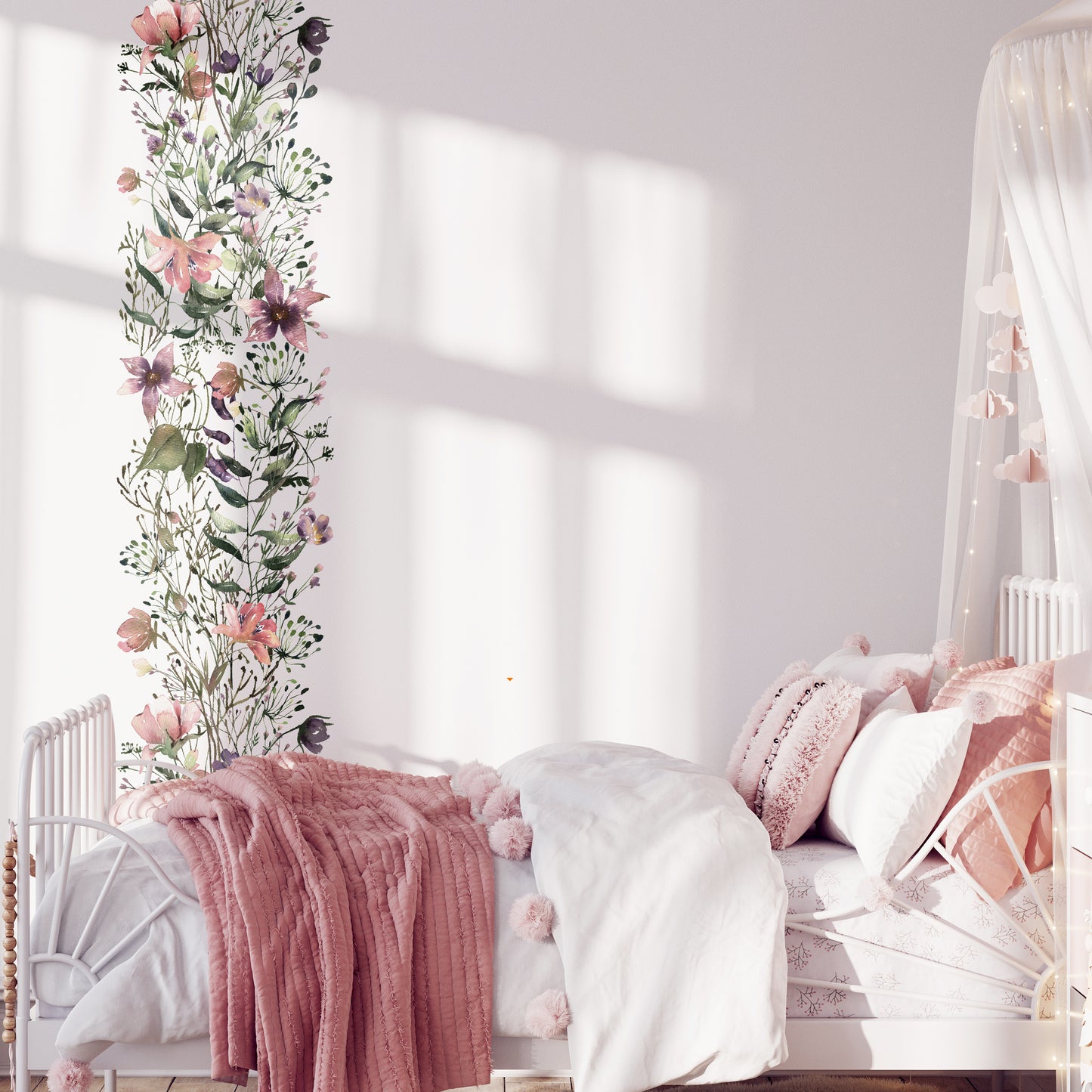 Pink Purple Summer Flowers Wall Decal Panel