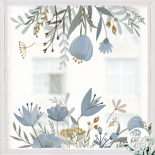 Window Decal Spring Blue Flower Wreath Window Decal Dizzy Duck Designs