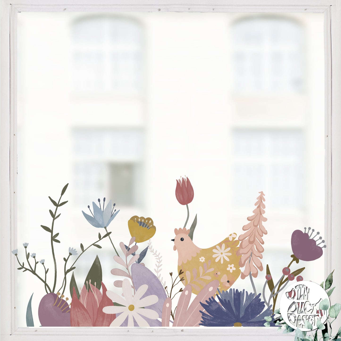 Spring Flowers Hen Window Decal - Dizzy Duck Designs
