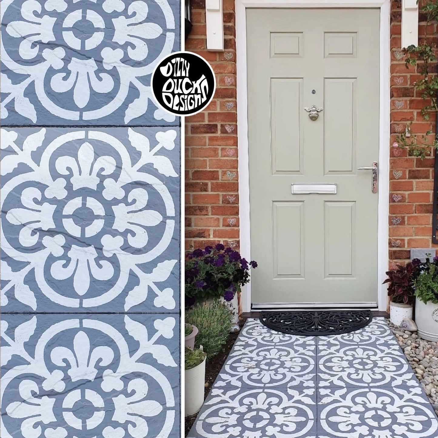 Valencia Patio Stencil - Square Slabs - Dizzy Duck Designs