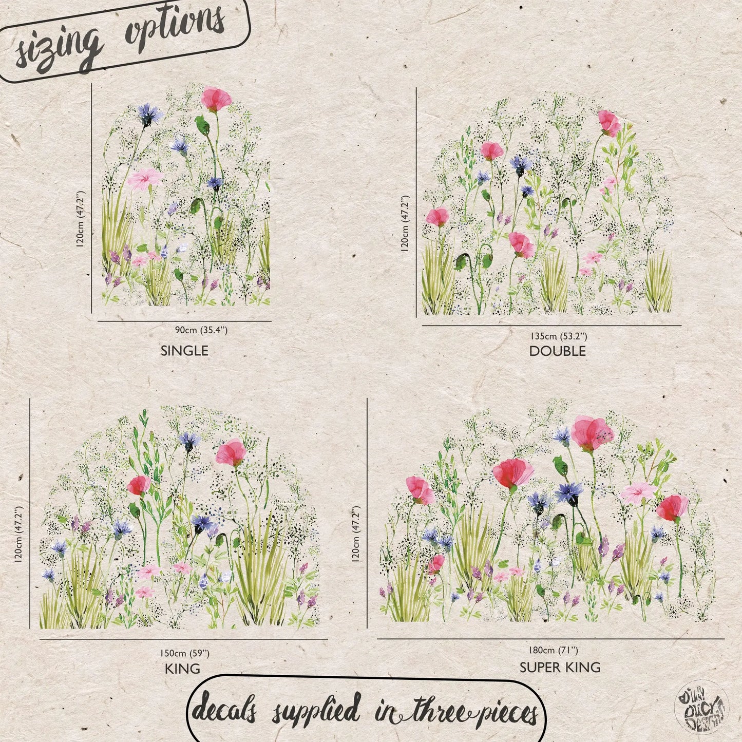 Watercolour Meadow Headboard Wall Decal - Dizzy Duck Designs