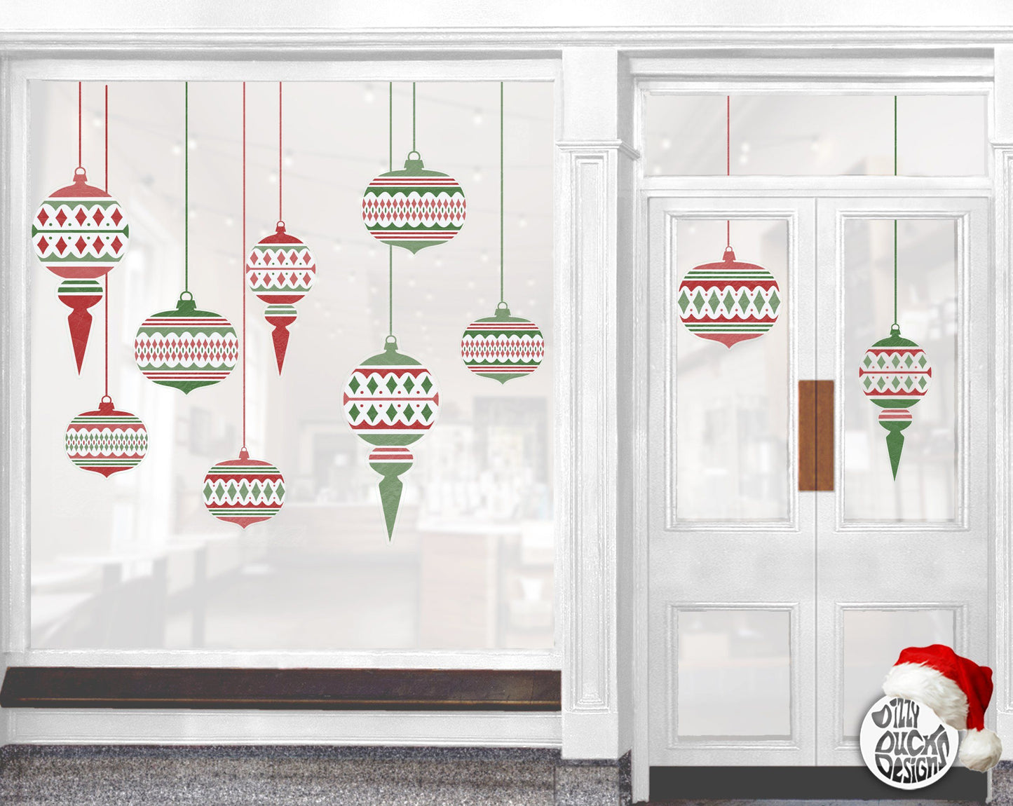 10 Moroccan Christmas Bauble Shop Window Decals - Red/Green - Dizzy Duck Designs