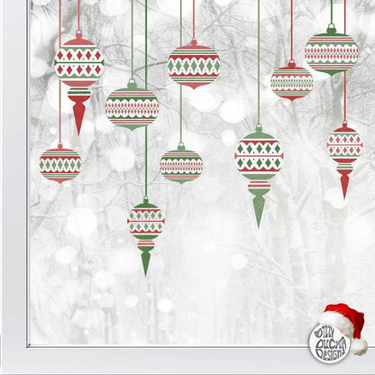 Decal 10 Moroccan Christmas Bauble Shop Window Decals - Red/Green Dizzy Duck Designs