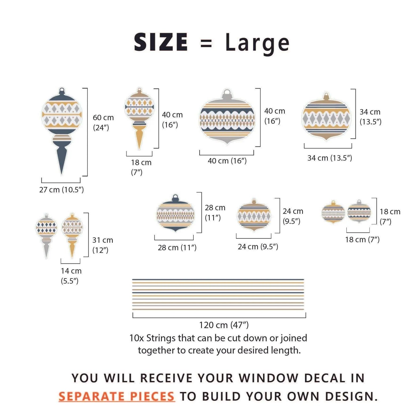 10 Moroccan Christmas Bauble Window Decals - Blue/Mustard - Dizzy Duck Designs