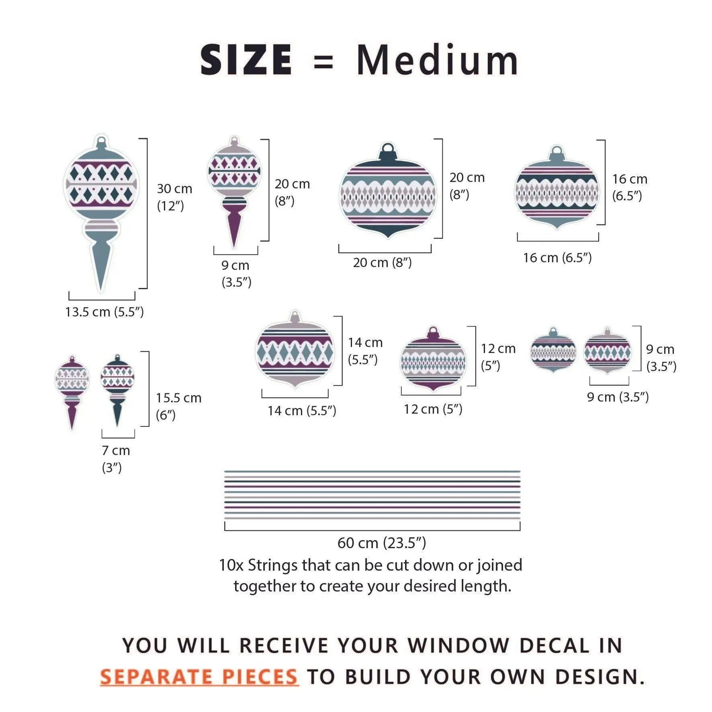 Decal 10 Moroccan Christmas Bauble Window Decals - Blue/Purple Dizzy Duck Designs