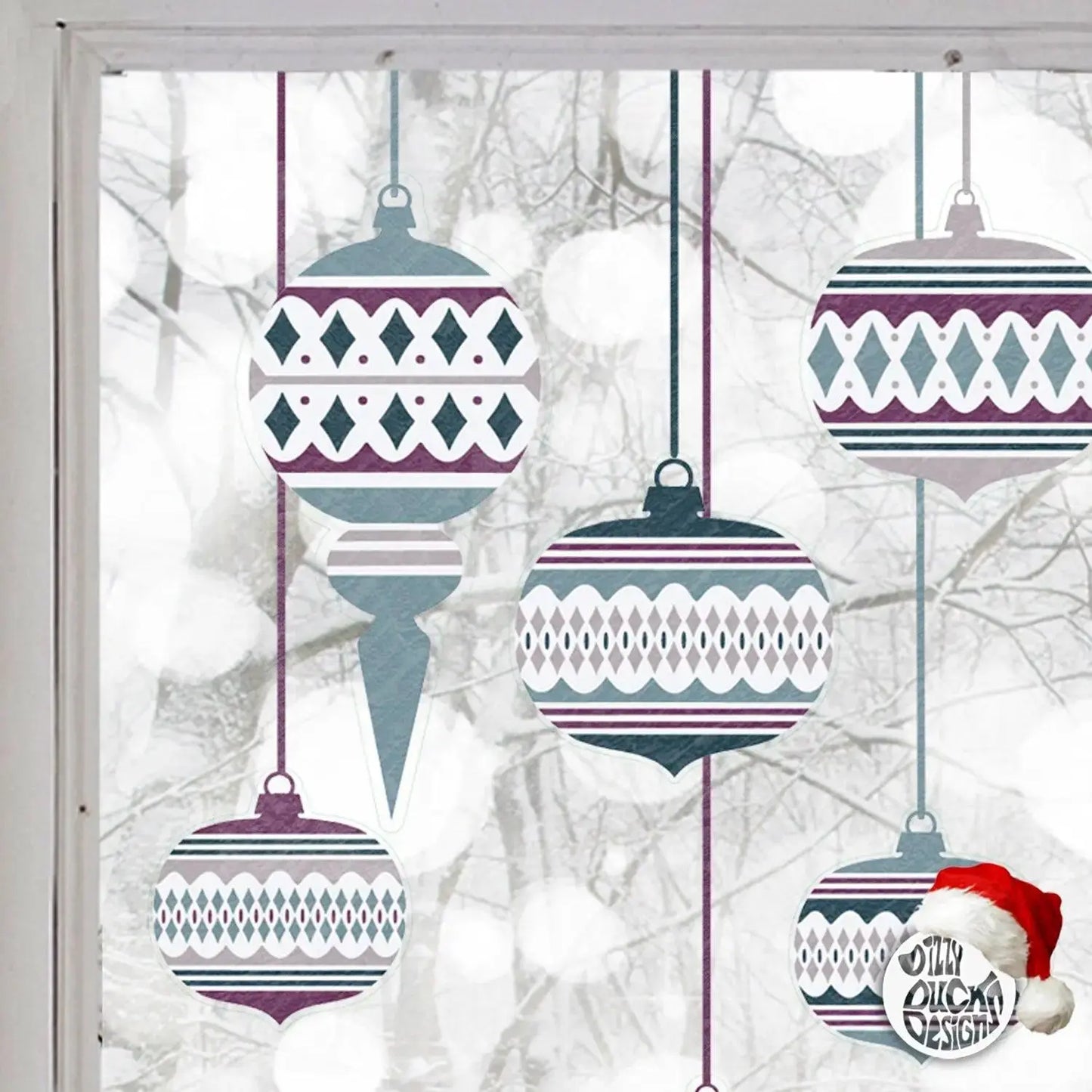 10 Moroccan Christmas Bauble Window Decals - Blue/Purple - Dizzy Duck Designs