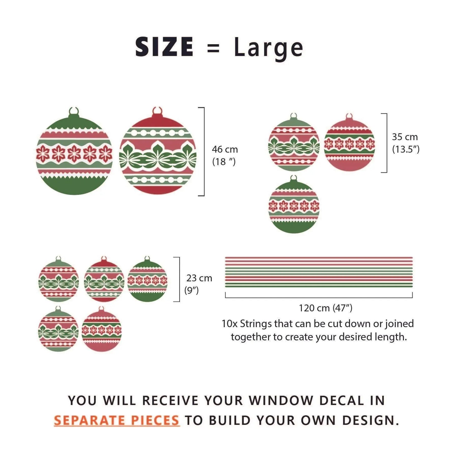 10 Nordic Christmas Bauble Shop Window Decals - Red/Green - Dizzy Duck Designs