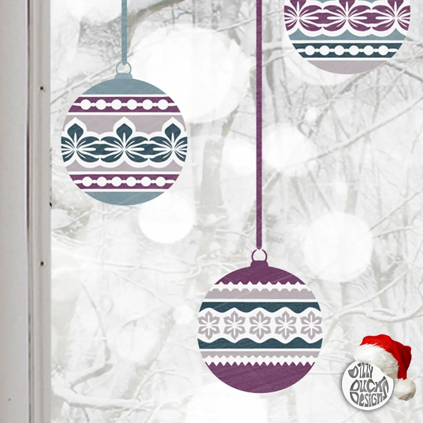 10 Nordic Christmas Bauble Window Decals - Blue/Purple - Dizzy Duck Designs