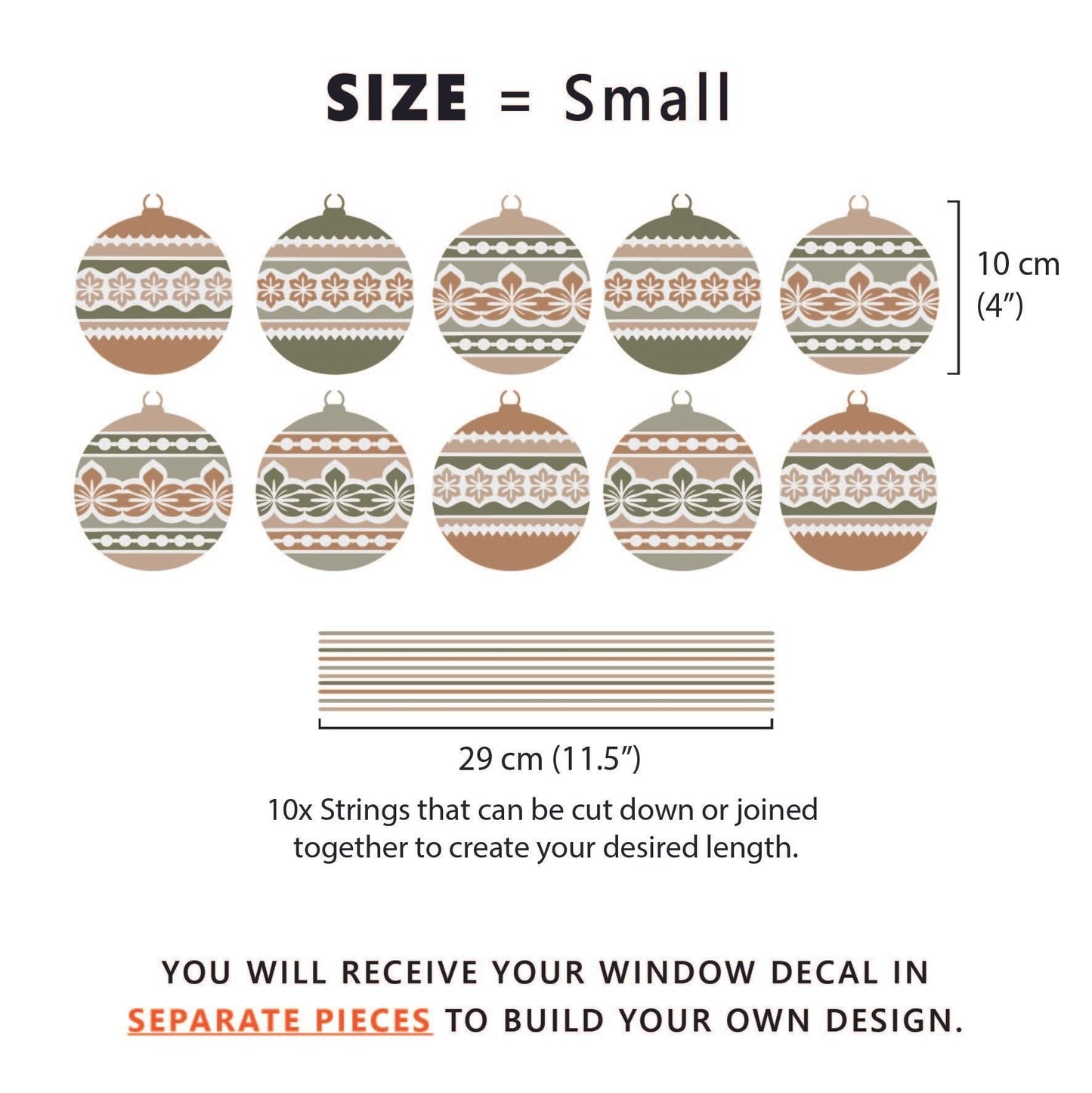 10 Nordic Christmas Bauble Window Decals - Boho - Dizzy Duck Designs