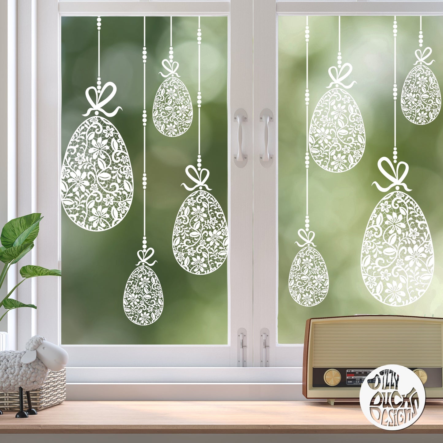 10 x Lace Easter Egg Window Decals - Clear - Dizzy Duck Designs