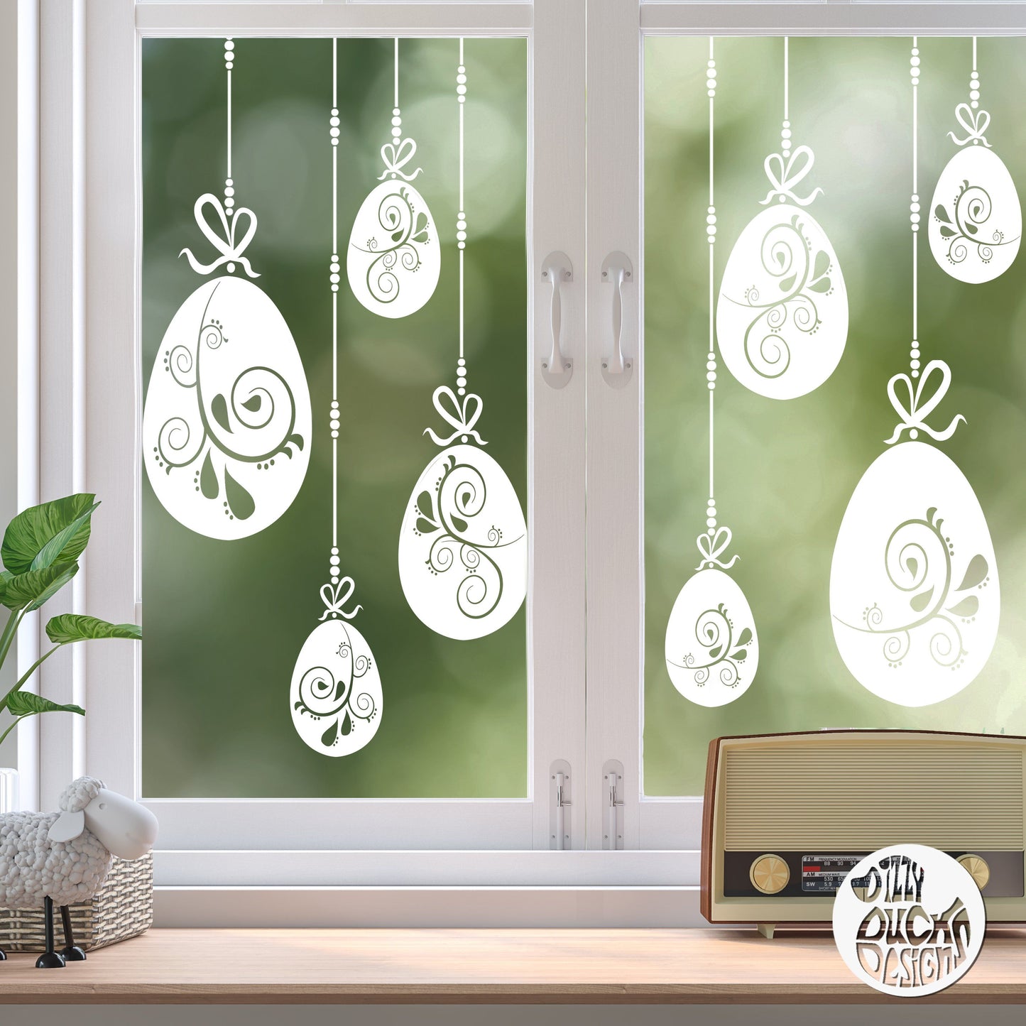 10 x Swirl Easter Egg Window Decals - White - Dizzy Duck Designs