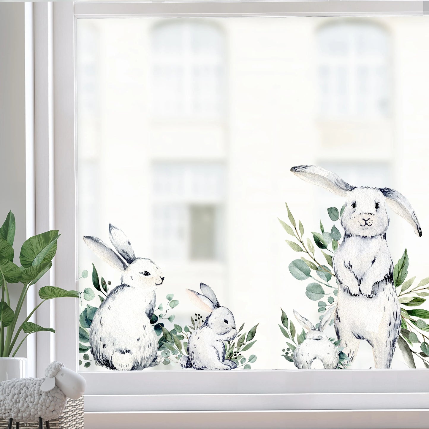 4x White Easter Bunny Rabbits Window Decals - Dizzy Duck Designs