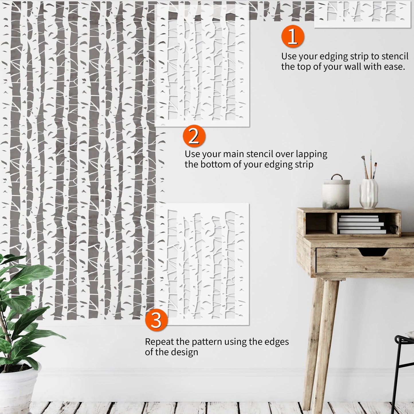 BIRCH TREE Wall Stencil - Dizzy Duck Designs